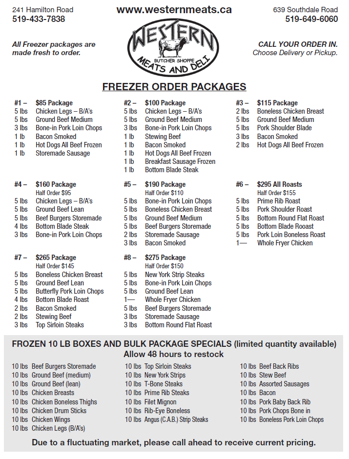 Freezer Orders Western Meats and Deli